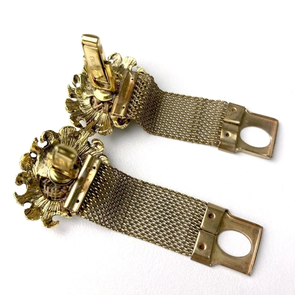 Vintage‎ Estate Mesh Wrap Shirt Gold Cufflinks Pat.2920363 fabric initial B